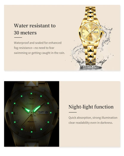 JSDUN 8995 Women Watch Mechanical Watch Waterproof Week Date Ladies Watch High Quality Luxury Original Tungsten Steel Clock