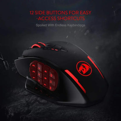 Ratón gaming Redragon M913, 16000 DPI, con cable e inalámbrico 2.4Ghz, óptico RGB, 16 botones programables, negro/blanco