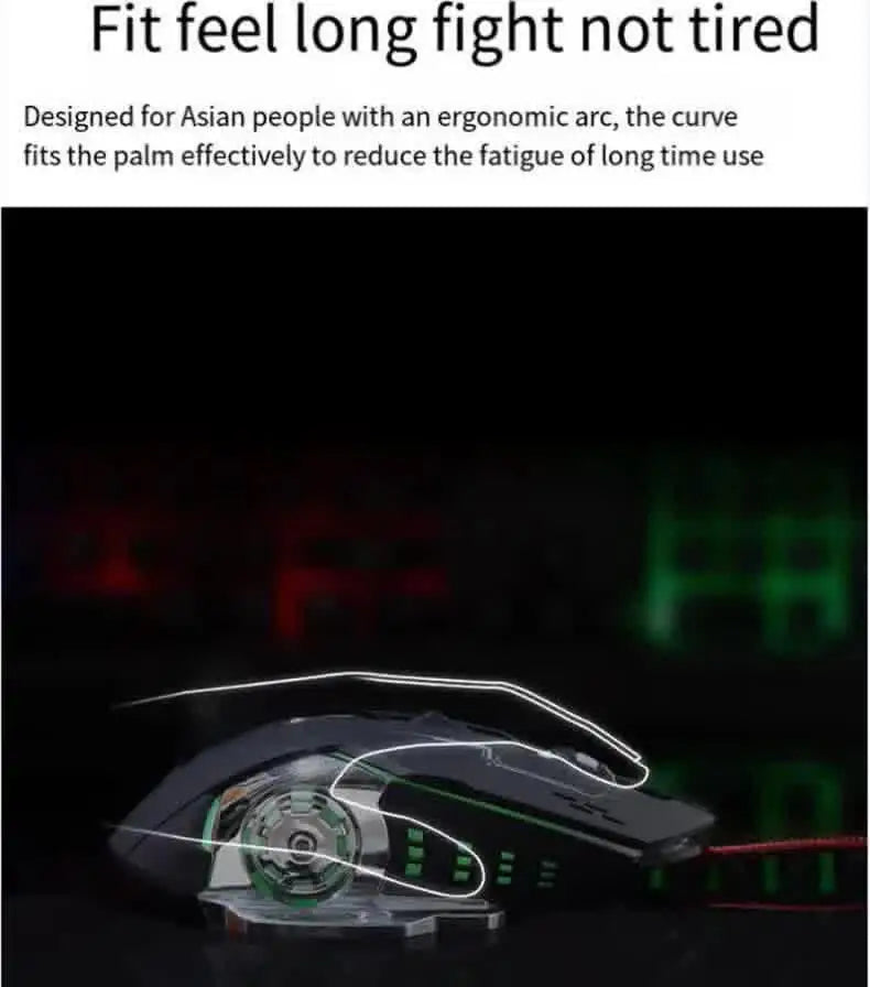 Mouse gaming Carpbaba GM6 per gamer, mouse ottico cablato regolabile con LED, cavo USB, mouse silenzioso per laptop e PC