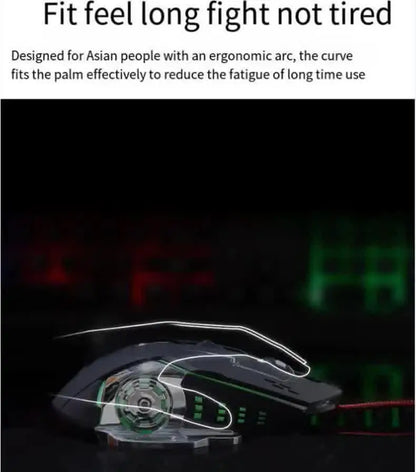 Mouse gaming Carpbaba GM6 per gamer, mouse ottico cablato regolabile con LED, cavo USB, mouse silenzioso per laptop e PC