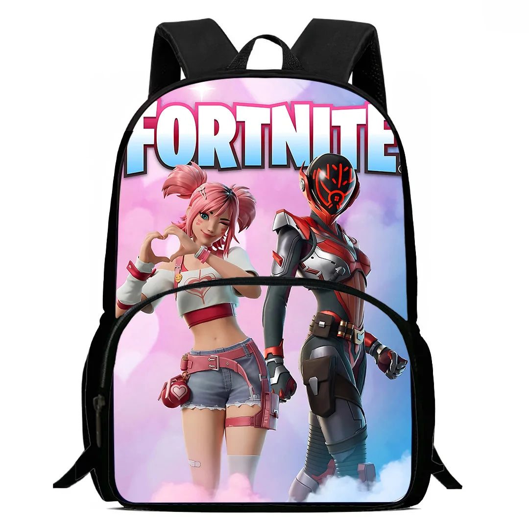 Zaino da scuola per bambini Hot Game con borsa pranzo e astuccio, grande capacità, design F-FortniteS, per ragazzi e ragazze, regalo ideale