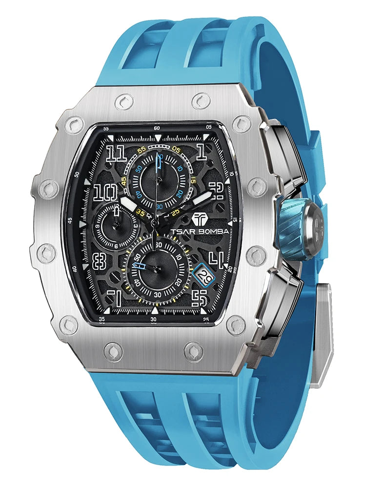 Reloj TSAR BOMBA para hombre, marca de lujo, diseño tonneau, impermeable, de acero inoxidable, reloj de pulsera de moda rectangular para hombre