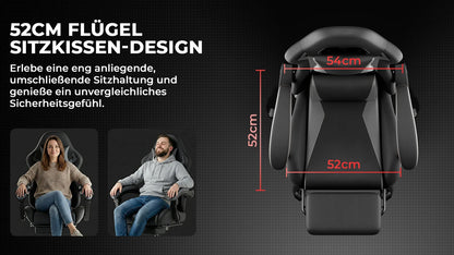 Ergonomic Gaming Chair with Lumbar Support & Head Pillow, Adjustable Reclining Computer Gaming Chair, Black Grey Office Chair