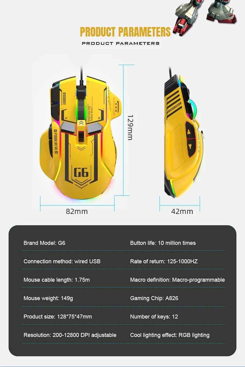 Mouse gaming cablato programmabile di fascia alta 12800dpi 12 tasti RGB per Windows IOS Home Office Laptop PC