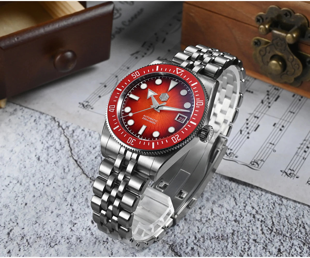 Relógio de mergulho masculino San Martin 37.5mm 40mm Miyota 9015 com mostrador esmaltado, relógio de pulso mecânico automático de luxo, resistente à água 200m SN0148