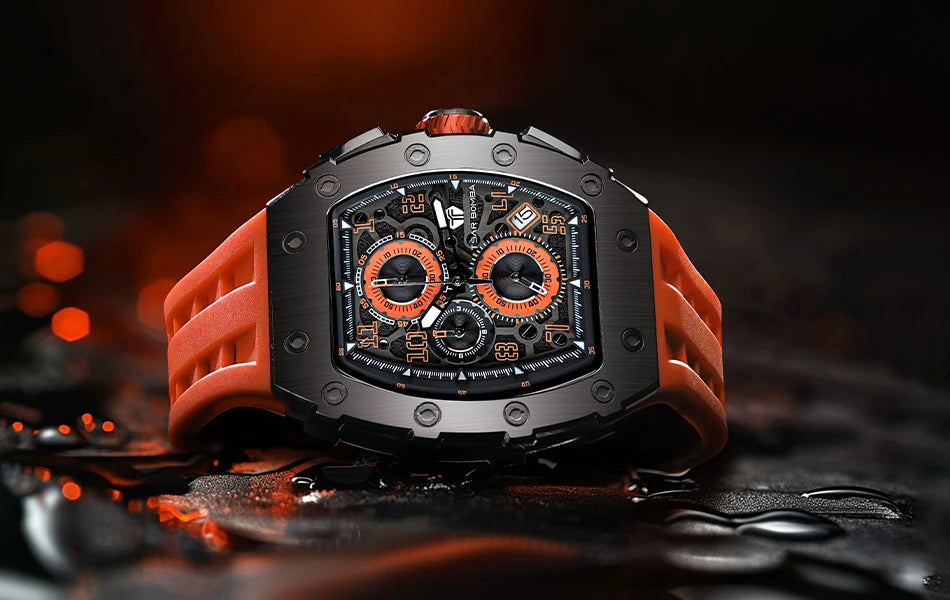 Reloj TSAR BOMBA para hombre, marca de lujo, diseño tonneau, impermeable, de acero inoxidable, reloj de pulsera de moda rectangular para hombre