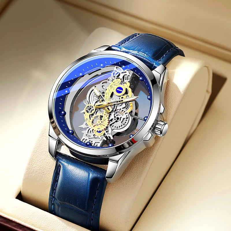 Relógio de pulso para homem TPW – Estilo moderno, modelo «esqueleto» (preto, dourado ou azul), movimento de quartzo (não automático), acessório de luxo, coleção – Venda por grosso