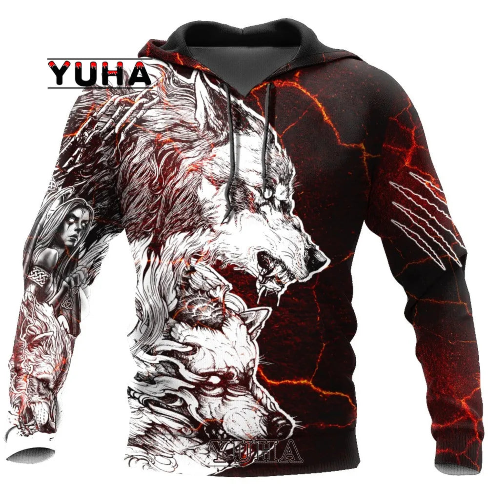 Sweatshirt com Capuz Unissexo Wolf com Impressão 3D, Pullover Cool com Gráfico Animal, Streetwear Masculino
