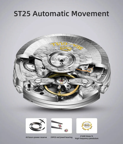 NEW Men's Automatic Mechanical Wristwatch Seagull ST25 Movement Fashion Man Hollow Flywhee Casual Business Watch 819.624