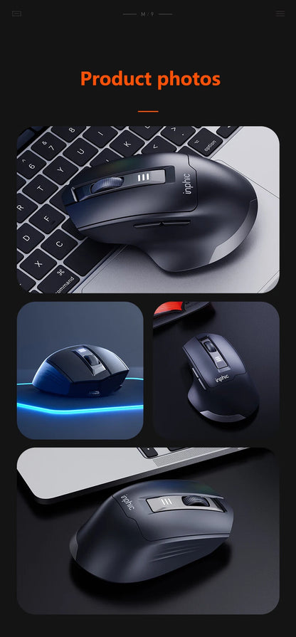 Mouse da ufficio silenzioso INPHIC con display del livello batteria, 2400DPI, wireless, adatto a computer desktop e laptop