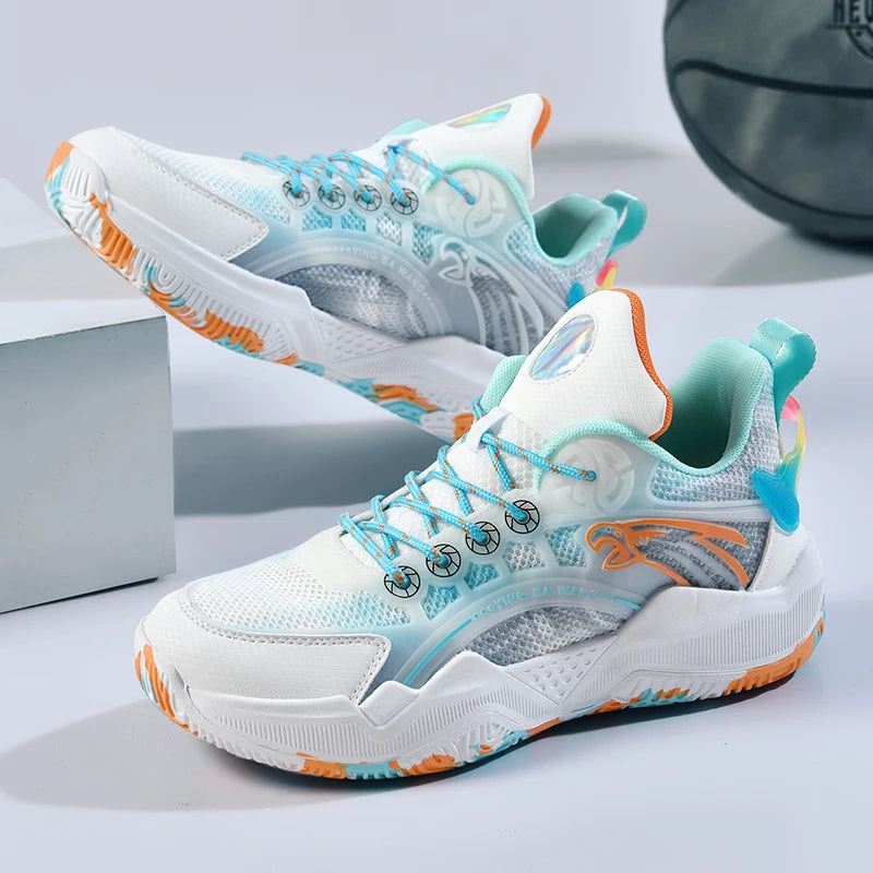 Chaussures de basket-ball unisexes, chaussures d'entraînement de compétition en plein air en maille tendance, bottes de basket-ball plates antidérapantes à rebond pour hommes