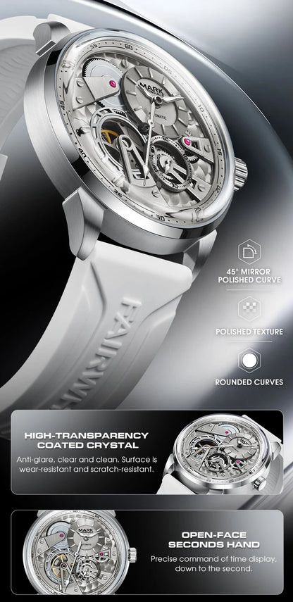 MARK FAIRWHALE Business Automatic Mechanical Watch 46MM Stainless Steel Luxury Men's Watch