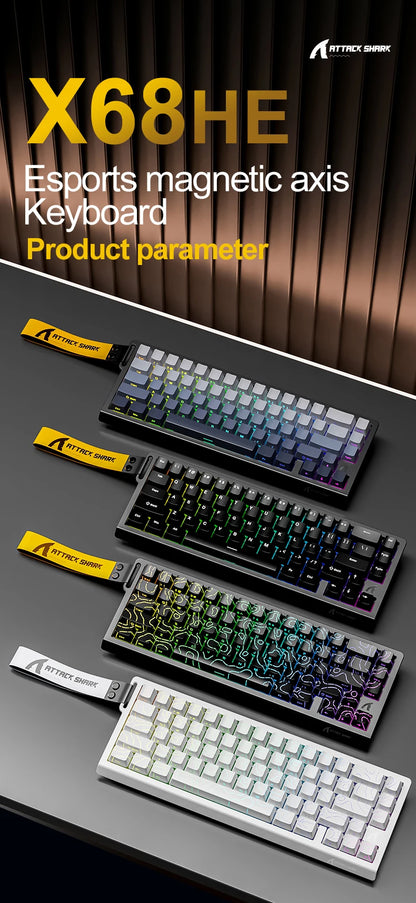 ATTACK SHARK X68 HE Rapid Trigger 8KHz Magnetic Keyboard, 0.01mm RT Accuracy, 60% Layout, RGB, Support RT/Snap Tap/DKS/MT/TGL