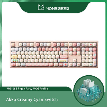 Teclado mecánico inalámbrico Akko MonsGeek MG108B Bun Wonderland, perfil MOG, RGB, 108 teclas, tamaño completo, hot swap, USB / 2.4G / BT 5.0