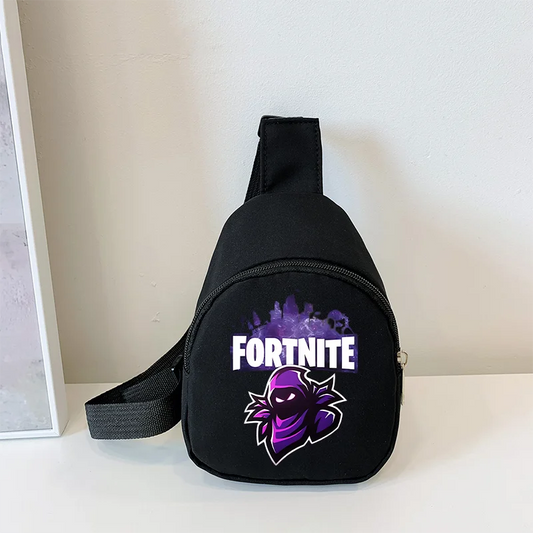 Fortnite Crossbody Bag Game Printed Kids Mini Chest Bag Classic Black Shoulder Bag Wallet Suitable for School Outdoor Activities