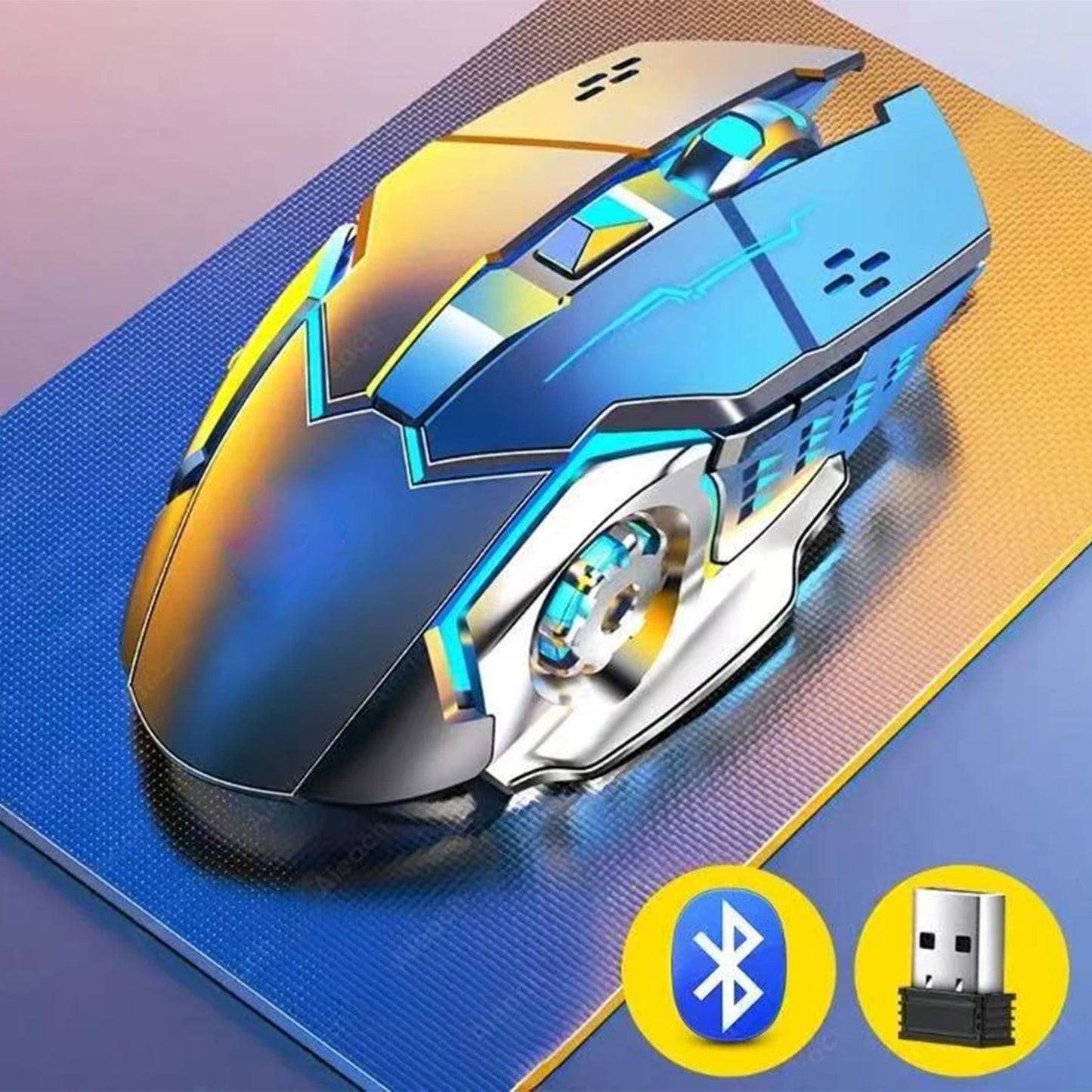 Bluetooth геймърска мишка за компютър, презареждаема безжична USB мишка с механичен дизайн, E-Sports подсветка, PC Gamer мишка за компютър