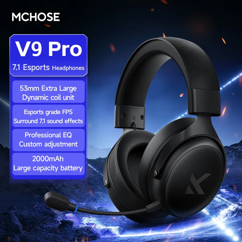 MCHOSE V9 PRO 7.1 Wireless Gaming Headset – Tri-Mode Low Latency Bluetooth 5.3 E-Sports Headphones with AI Noise Cancelling Mic for PC PS4 PS5