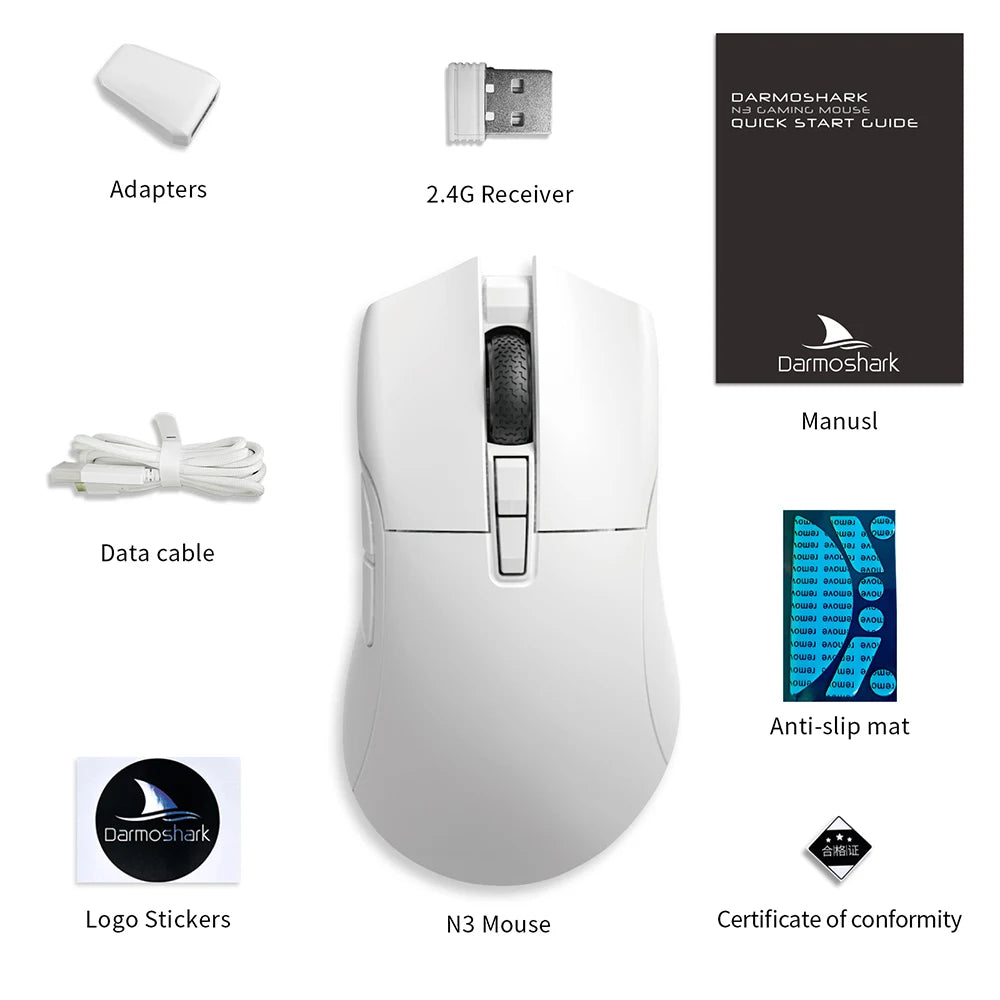 MOTOSPEED Darmoshark N3 Pro Wireless Gaming Mouse, Tri-Mode Bluetooth Gaming Mouse with PAW3395 Sensor, 8K Polling Rate, 26,000 DPI, Rechargeable Ergonomic Gaming Mouse