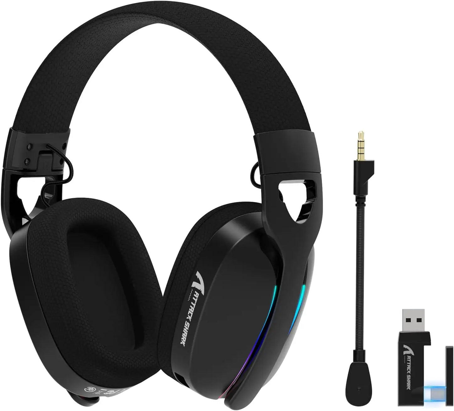 Auriculares gaming inalámbricos MAMBASNAKE x ATTACK SHARK L90 RGB – Tri-Mode Bluetooth 2.4G inalámbricos y con cable, auriculares gaming plegables con micrófono desmontable