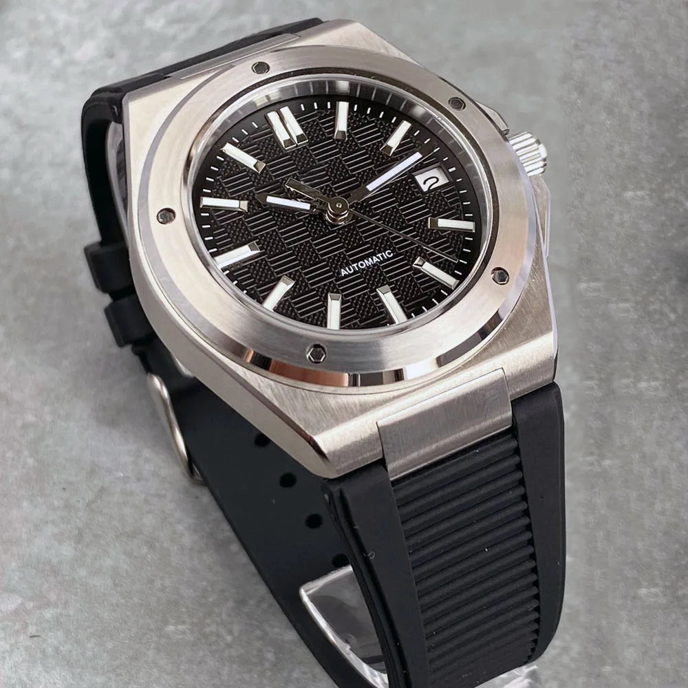 Orologio meccanico da uomo Tandorio New Black Luxury in stile business engineer, vetro zaffiro, impermeabile 100m, movimento automatico NH35A
