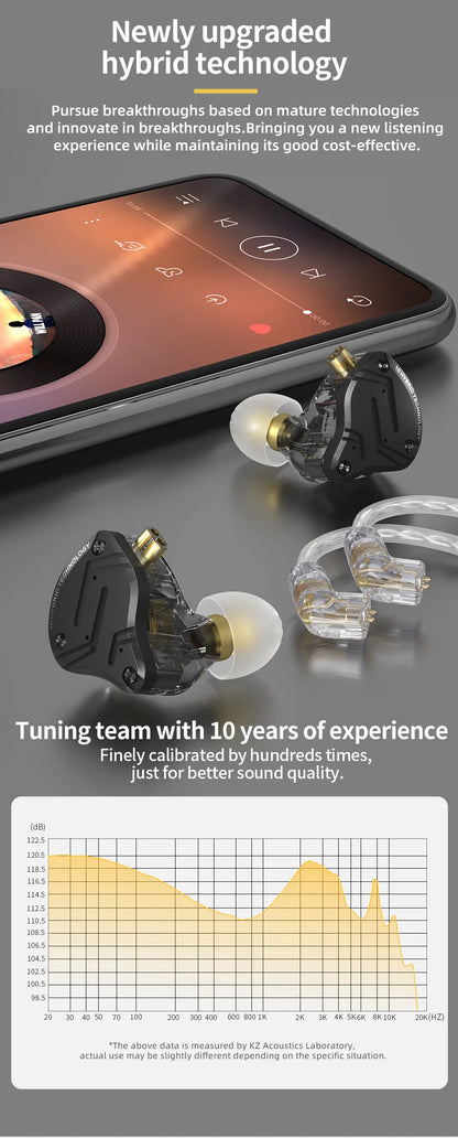 Auriculares intrauditivos con cable KZ ZS10 Pro X HiFi con graves de monitorización, cable desmontable y micrófono