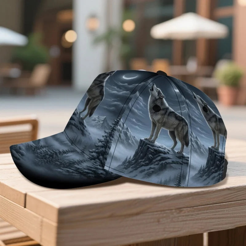 Wolf Howling At Moon Print Classic Baseball Cap Comfortable Adjustable Duckbill Hat Ideal For Daily Wear Perfect For Family