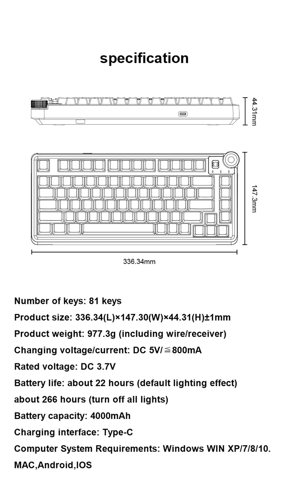 Teclado mecánico gaming esports AULA AU75 de tres modos, 81 teclas, teclas PBT, hot-swappable, RGB, teclado inalámbrico para PC de escritorio y escritura