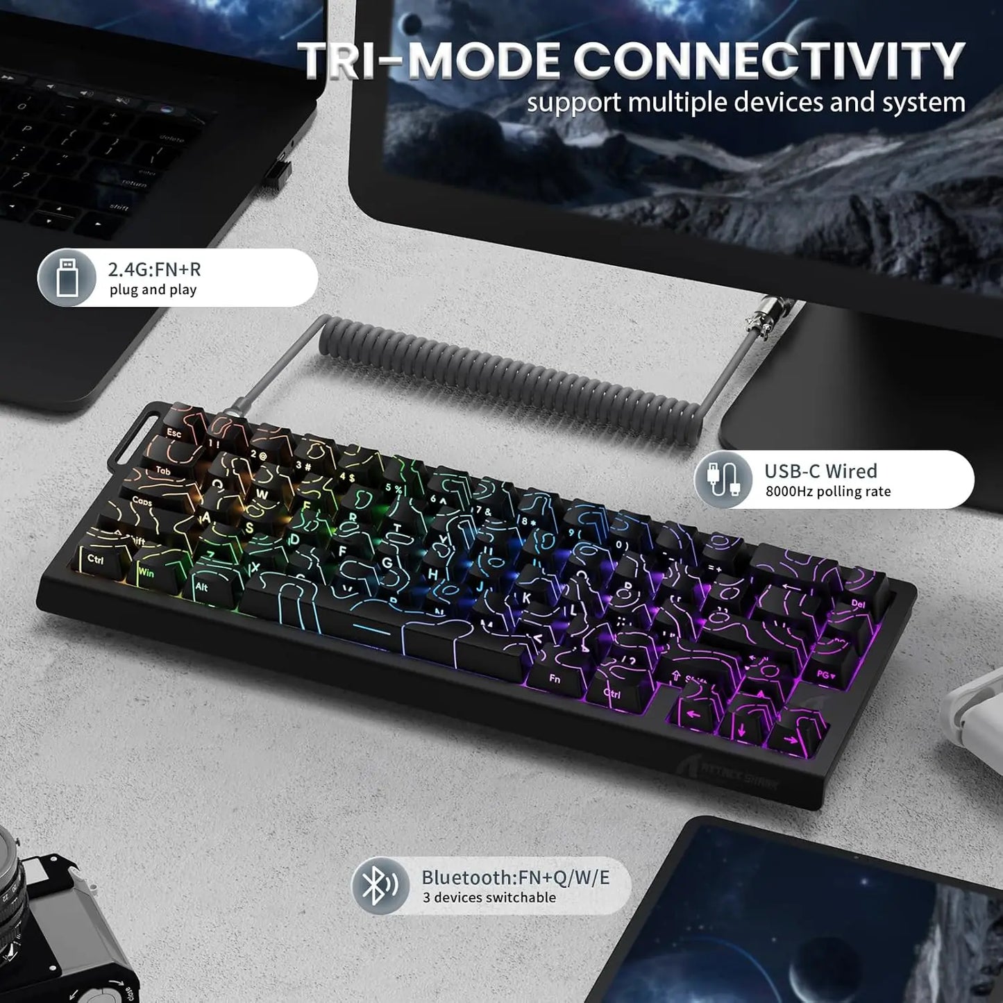 ATTACK SHARK X68PRO HE 60% Wireless Rapid Trigger Gaming Keyboard,Adjustable Actuation,8K,Hall Effect Magnetic Switch,Tri-mode