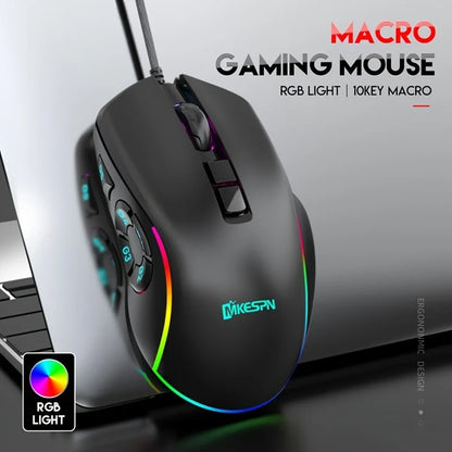 Ratón gaming con cable RGB personalizable, programación macro de 10 teclas, para portátil y ordenador de sobremesa