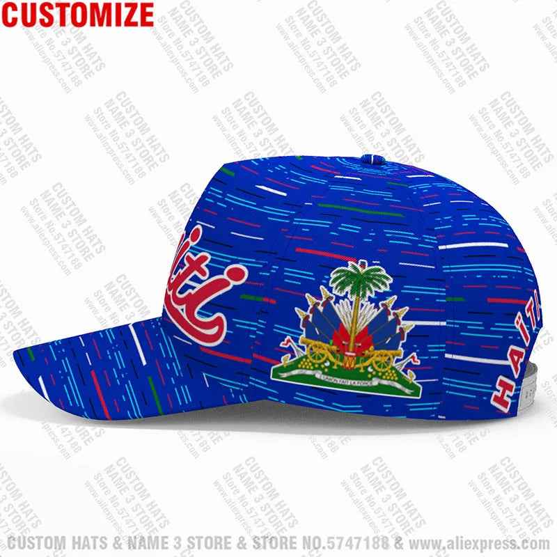 Casquette de baseball personnalisée « Haïti » avec nom, numéro et logo d'équipe – Hti – Pays – Voyage – Nation française – Drapeau de la République d'Haïti