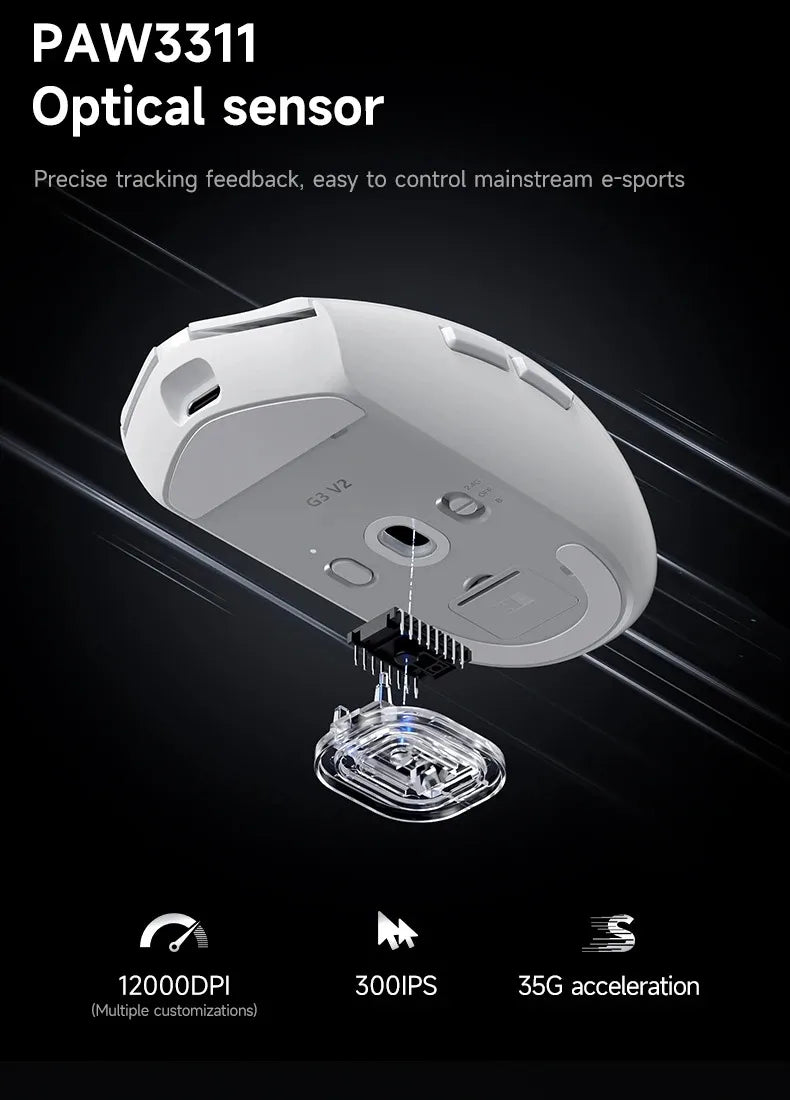 MCHOSE G3 V2 Pro Wireless E-sports Mouse Lightweight Three Mode Bluetooth PAW3395 High Performance 800mAh Game Office 59g Mouse