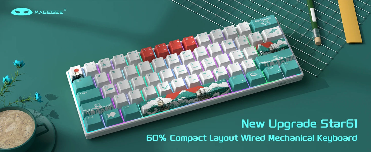 Tastiera gaming meccanica MageGee 60%, RGB, completamente hot-swappable, switch personalizzati, mini tastiera da ufficio a 61 tasti per laptop Win/Mac