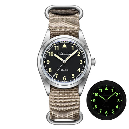 Reloj analógico para hombre ADDIESDIVE de 36mm con cristal de espejo abombado, resistente al agua 100m, luminoso, reloj de cuarzo sencillo para hombre con correa de nailon