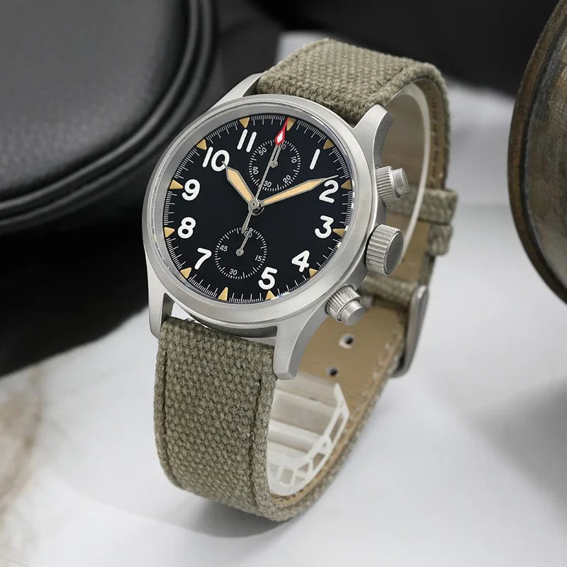 Orologio cronografo al quarzo Militado VK61 VK67, 39mm, cassa in acciaio inox 316L, 3 quadranti, impermeabile 100M, orologio militare multifunzione