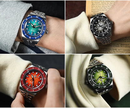 San Martin 37.5mm 40mm Enamel Spiral Vortex Dial Men Luxury Diver Watch Miyota 9015 Automatic Mechanical Waterproof 200m SN0148