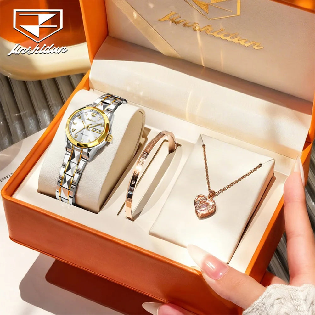 JSDUN 8995 Women Watch Mechanical Watch Waterproof Week Date Ladies Watch High Quality Luxury Original Tungsten Steel Clock