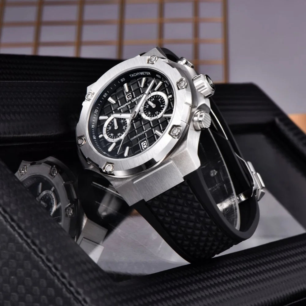 Reloj de cuarzo para hombre PAGANI DESIGN PD-YS032, 44mm, movimiento japonés VK64, caja de acero inoxidable, correa de caucho, cristal de zafiro, resistente al agua 100M