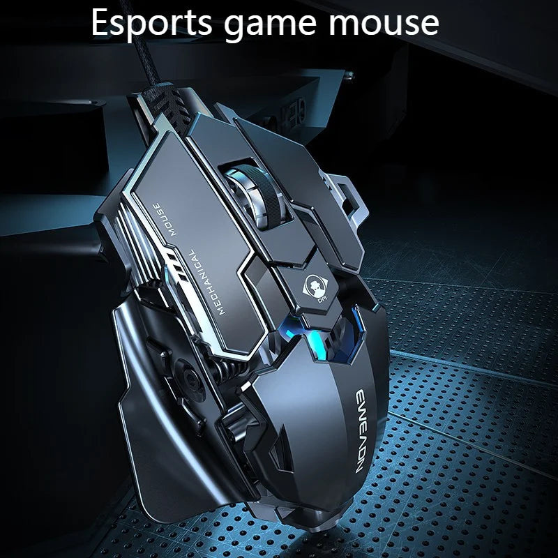 Mouse gaming meccanico in metallo cablato ergonomico con retroilluminazione RGB, mouse da gioco ottico USB 12800 DPI per PC desktop