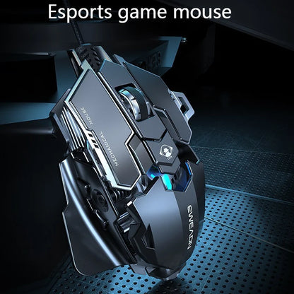 Mouse gaming meccanico in metallo cablato ergonomico con retroilluminazione RGB, mouse da gioco ottico USB 12800 DPI per PC desktop