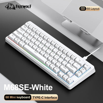 FREEWOLF M68SE Teclado mini con cable de 68 teclas, retroiluminación RGB, Type-C, diseño 68%, compacto para gaming, oficina, PC y portátil