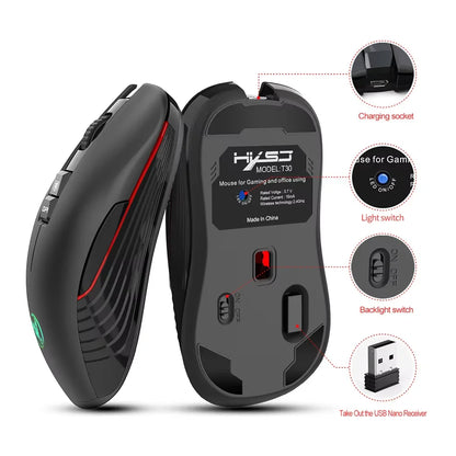 Ratón inalámbrico recargable por USB para diestros, mouse Type-C para portátil y ordenador, clic silencioso, retroiluminado, gaming, 3600cpi