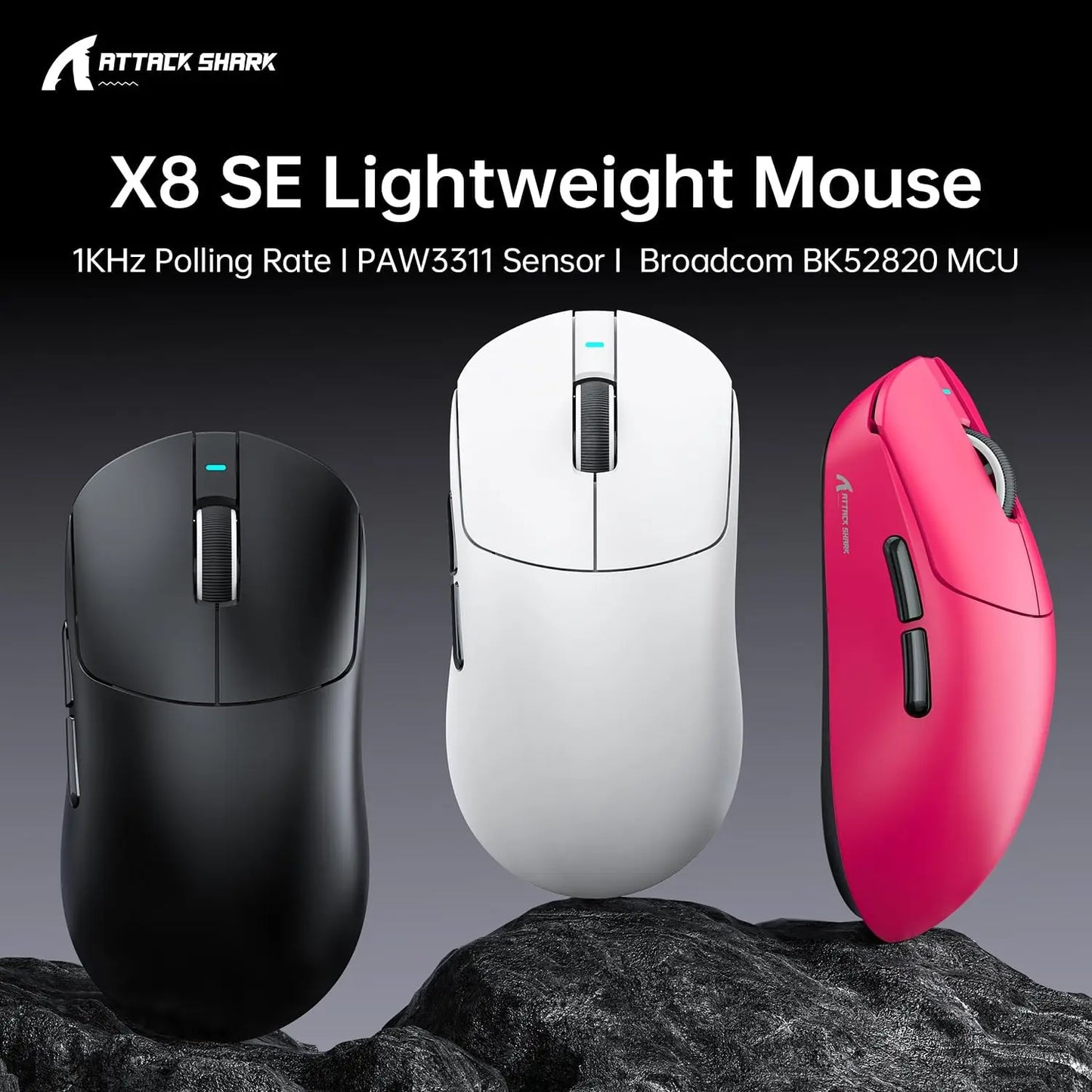 Mouse gaming wireless superleggero ATTACK SHARK X8 SE 55g, mouse tri-mode BK52820, 25000DPI, batteria 500mAh, 5 pulsanti programmabili