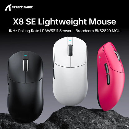 Mouse gaming wireless superleggero ATTACK SHARK X8 SE 55g, mouse tri-mode BK52820, 25000DPI, batteria 500mAh, 5 pulsanti programmabili