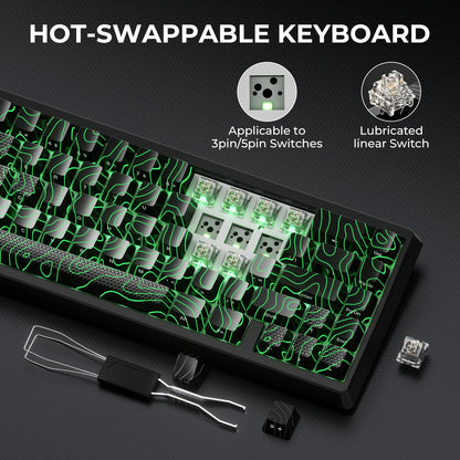 Teclado mecánico inalámbrico XVX M67 JadeStone con teclas IMD-Tech, trimodo, diseño topográfico blanco gamer y estructura gasket