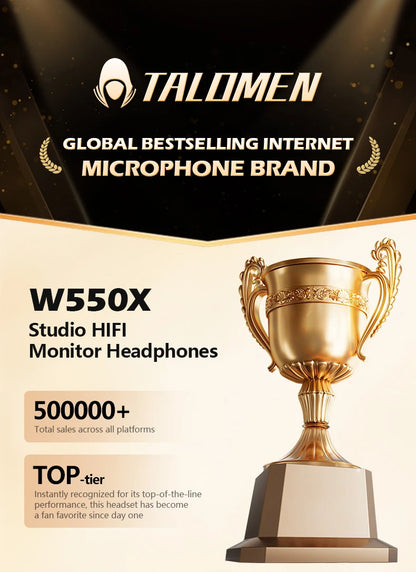 Auriculares de estudio TALOMEN W550x – Auriculares profesionales de monitorización para DJ, circumaurales y con cable, con transductores de 50mm y cable desmontable