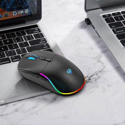Mouse tri-mode 2.4G wireless/Bluetooth/cablato, DPI regolabile a 6 livelli, batteria da 500mAh, illuminazione RGB, macro per gaming e esports, mouse da ufficio