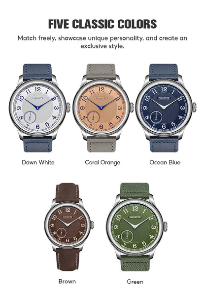 Orologio da uomo FARASUTE NEW Machinery con quadrante salmone, movimento meccanico manuale ST17, piccoli secondi e bracciale vintage Bonklip
