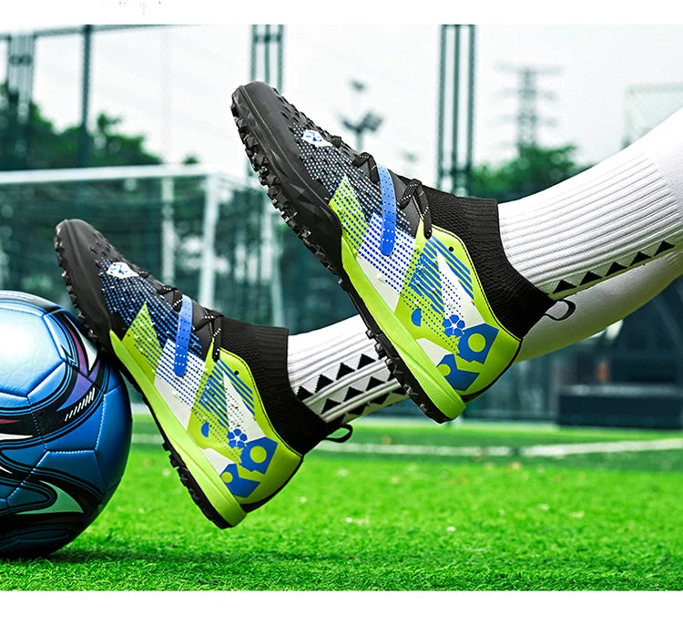 Nouveaux hommes chaussures de Football de haute qualité en plein air haute cheville ultraléger bottes de Football en salle chaussures de sport antidérapantes Futsal antidérapantes