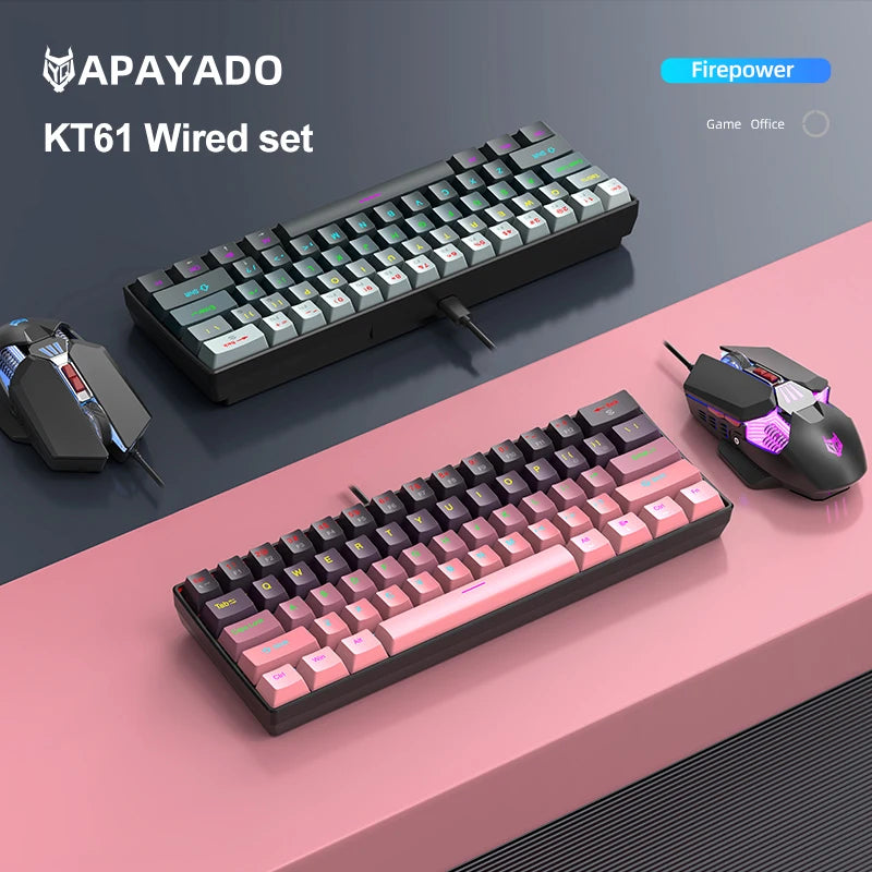 Tastiera meccanica mini APAYADO K61, cablata, 61 tasti, RGB Phantom, nera/bianca, switch meccanici rossi/blu per gaming, portatile 60%