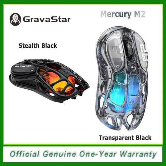 GravaStar Mercury M2 bezdrôtová herná myš s 26,000 DPI, snímačom PAW3395DM – 79g ľahký odľahčený dizajn – 5 programovateľných